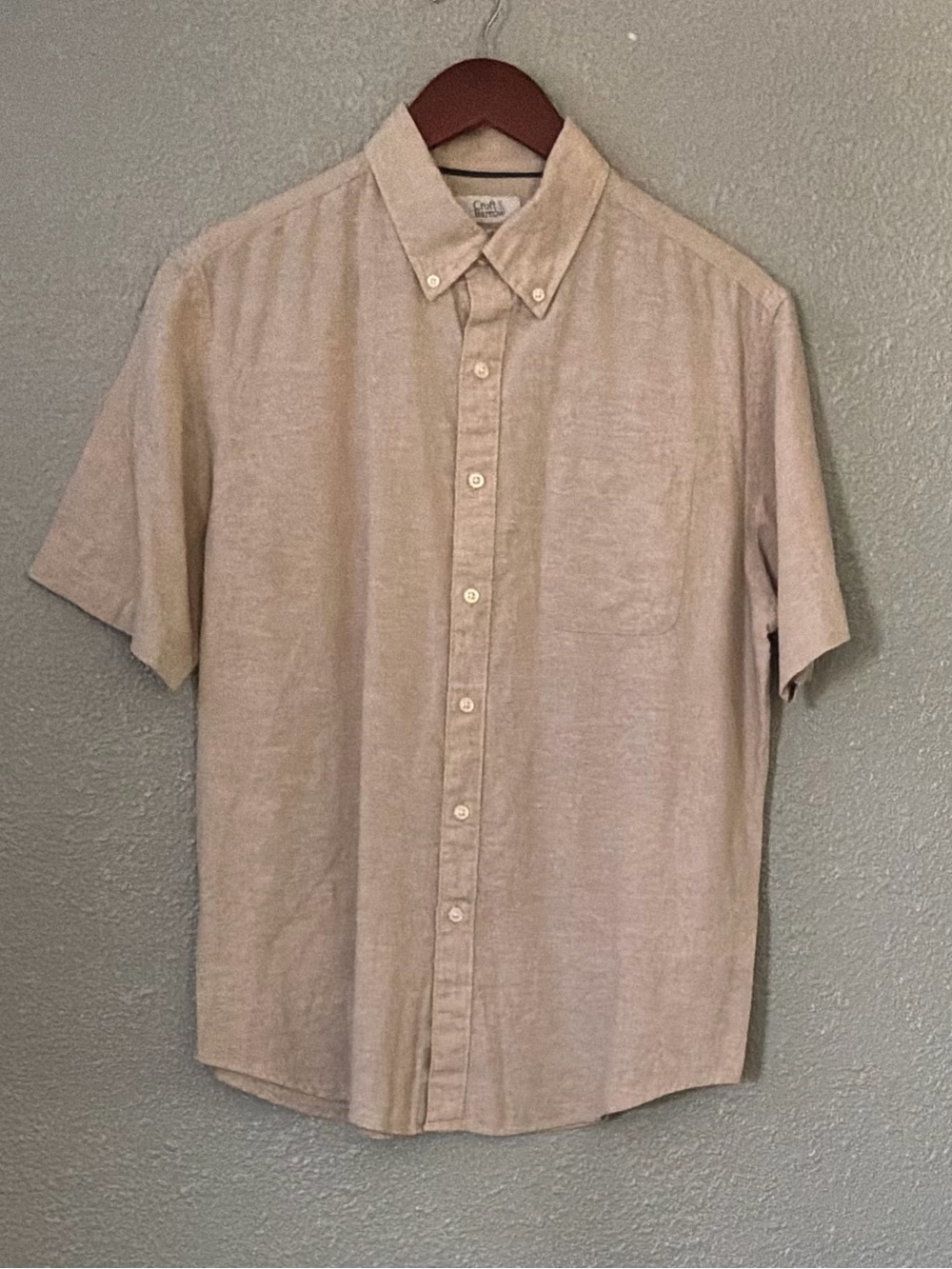 croft & barrow Beige Short-Sleeve Button-Down Shirt